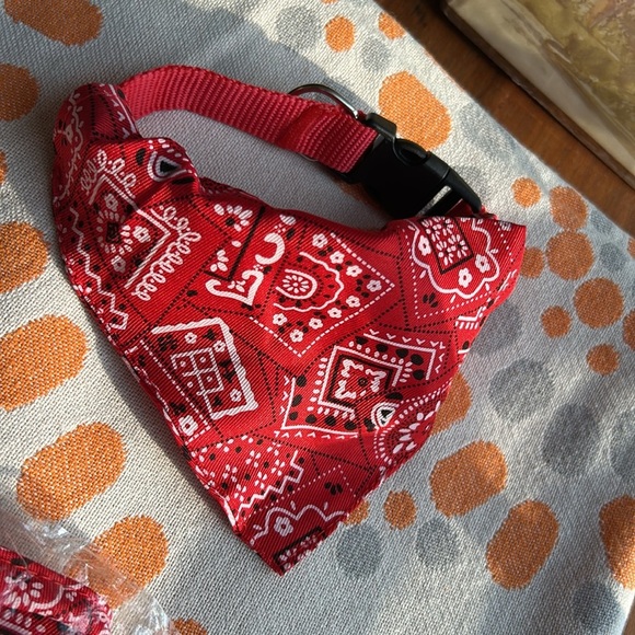 Red Bandana Red Dog Collar Adjustable Custom Made for Dog Leashes - Picture 2 of 12